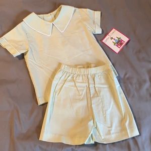 Green & White striped Shorts Set